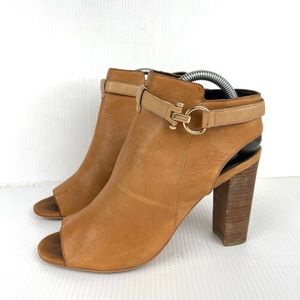 Coach Lafayette Tan Leather Open Toe Bootie Heels